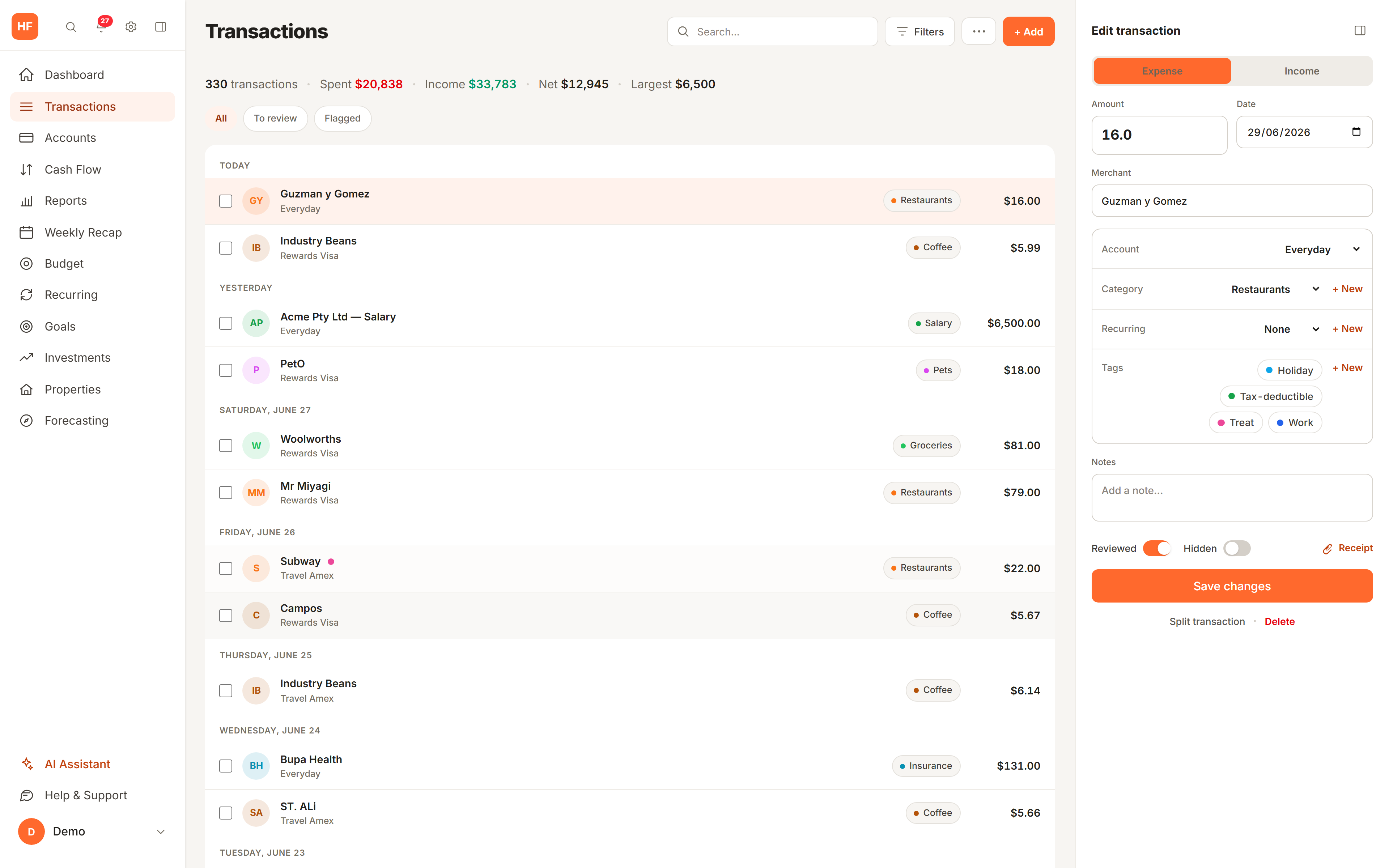 Every transaction, automatically sorted